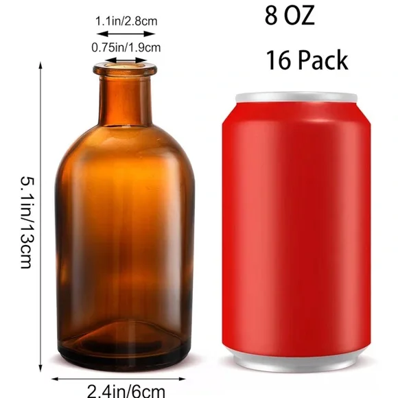 Set of 16 Amber Glass Bottles - Picture 3 of 3